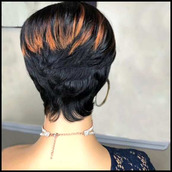 Human Hair Pixie Cut Wig Glueless Machine Made Adjustable Cap Throw On Go